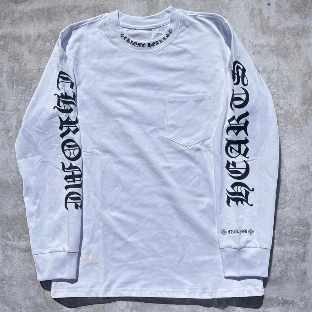 Chrome Hearts White Long Sleeve Tee with Black Graphics